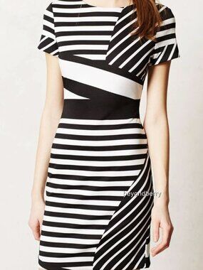 ANTHROPOLOGIE Wavelength Dress by Marc Bouwer Black & White Stripes Bodycon NEW